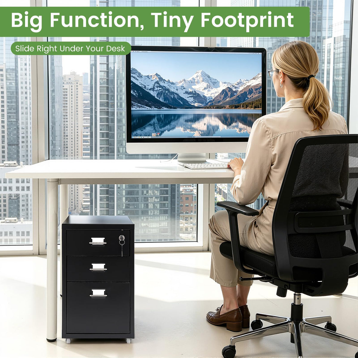 Black 3-Drawer Metal File Cabinet U198