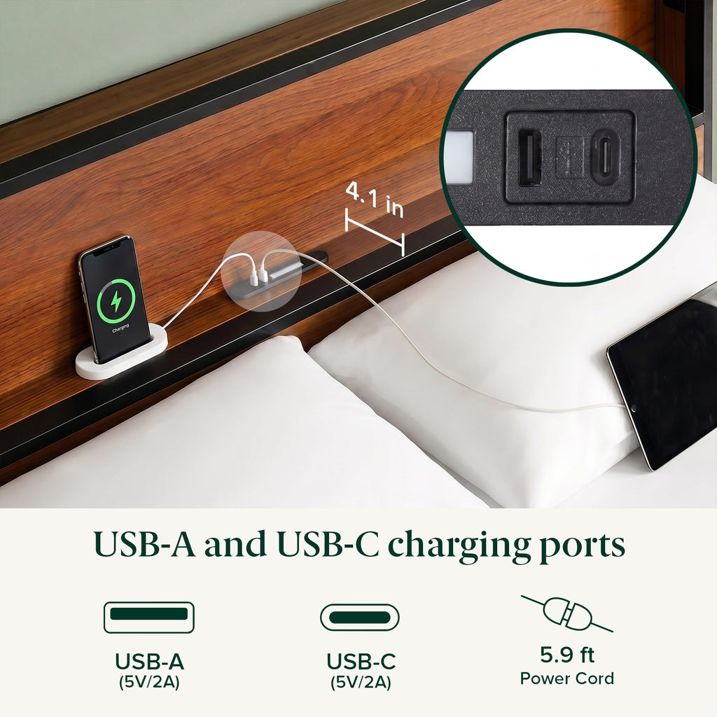Full Platform Bed Frame with LED Lights and USB Charging Station X137
