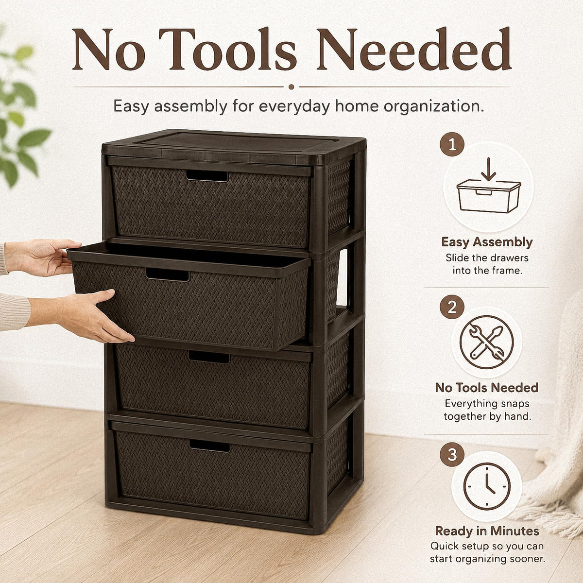 Brown 4 Drawer Plastic Storage Organizer P9453