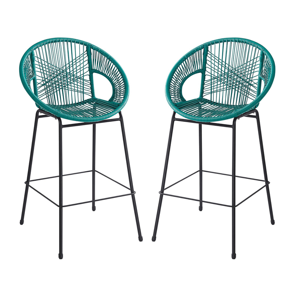 Teal Faux Wicker Outdoor Bar Stool, Set of 2 X67805