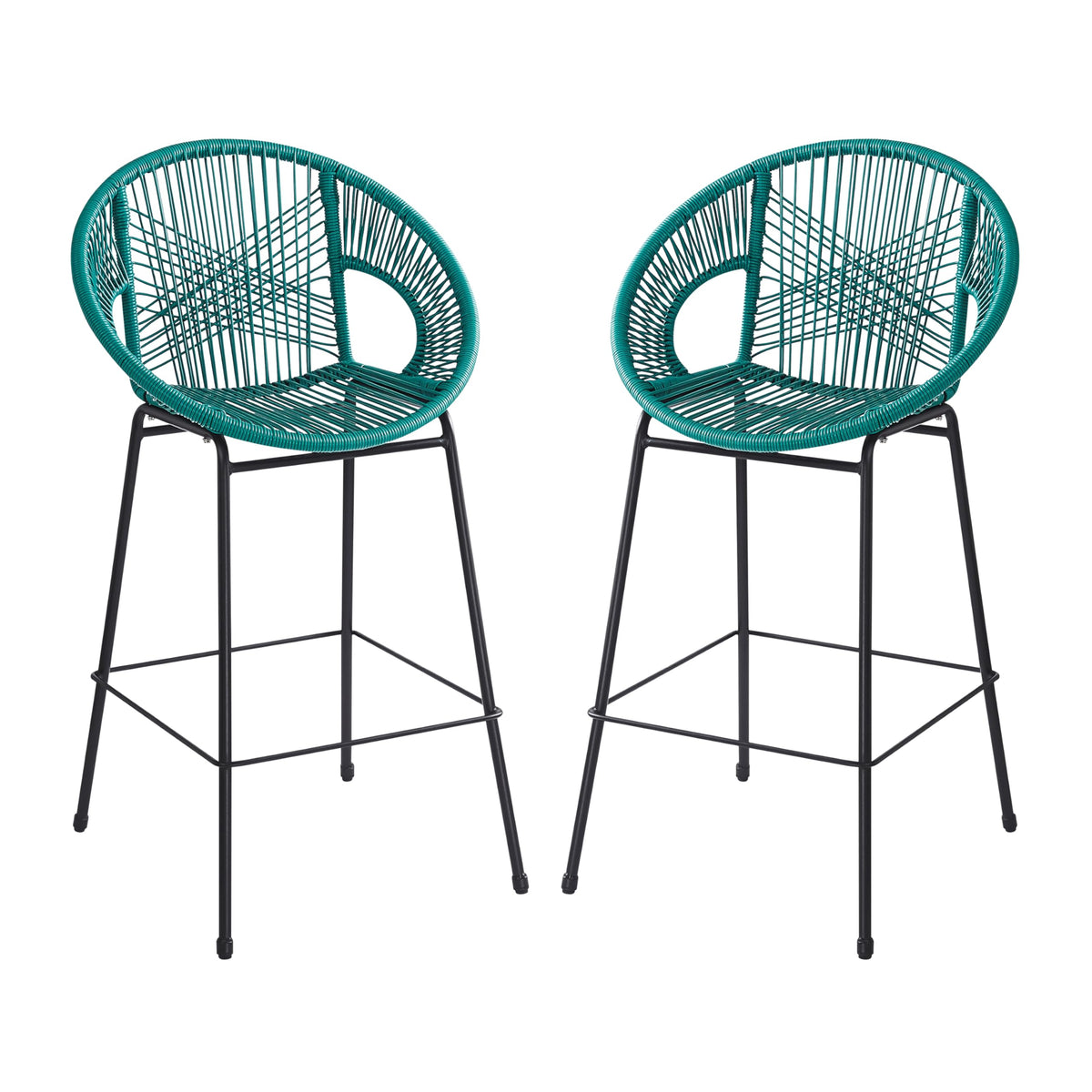 Teal Faux Wicker Outdoor Bar Stool, Set of 2 X67805