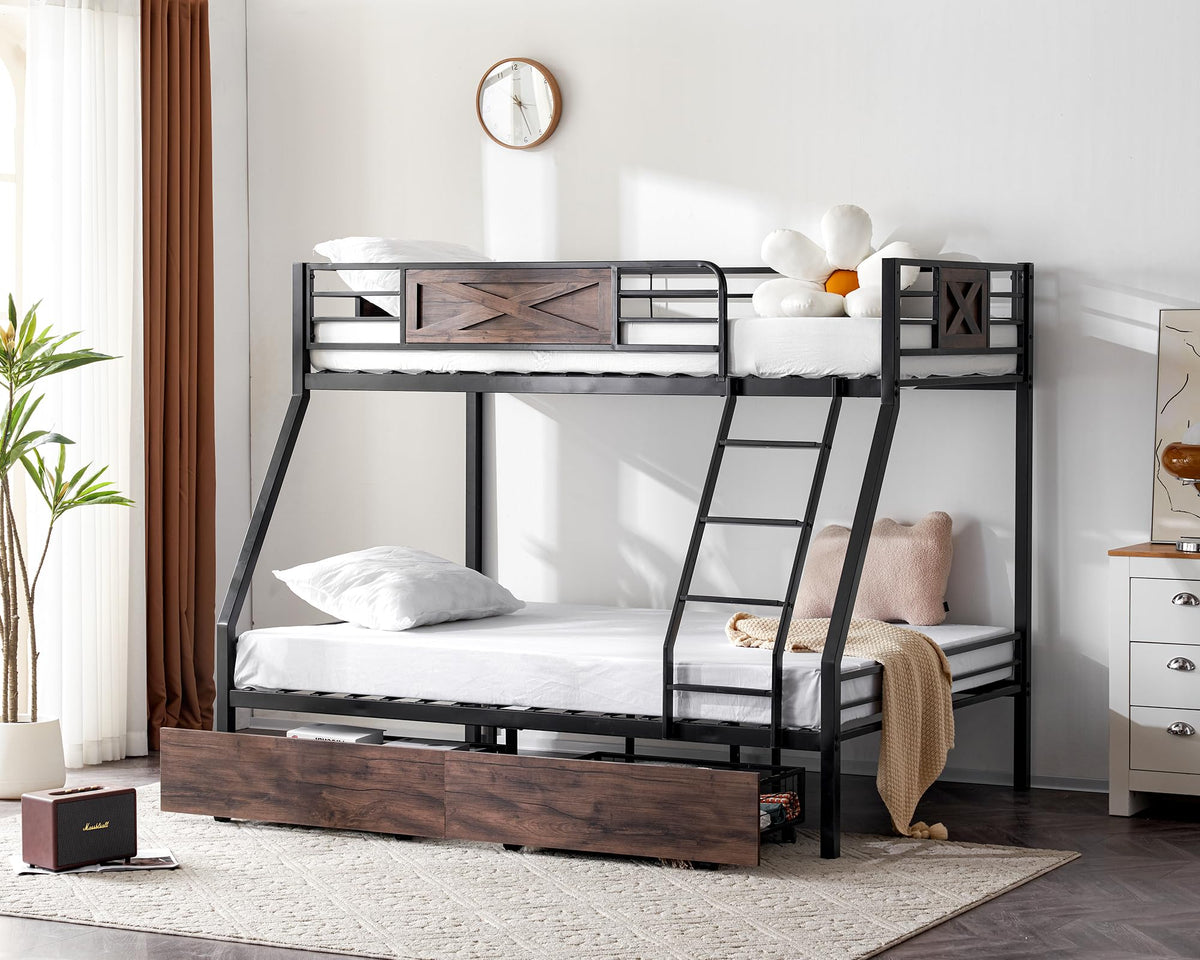 Twin Over Full Metal Bunk Bed with 2 Storage Drawers Z1068