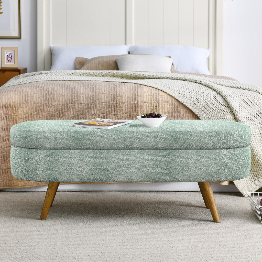 Oval Storage Bench with Rubber Wood Legs Gray Z80629