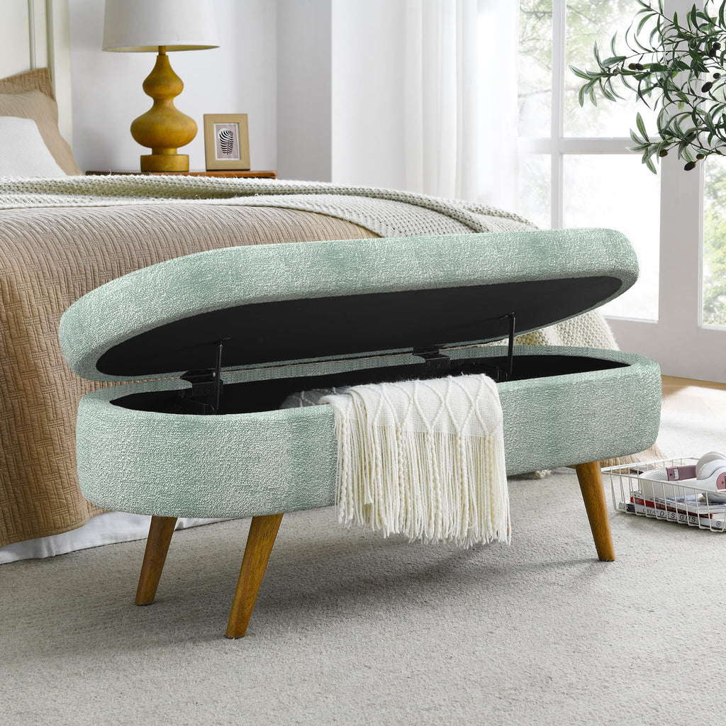Oval Storage Bench with Rubber Wood Legs Gray Z80629
