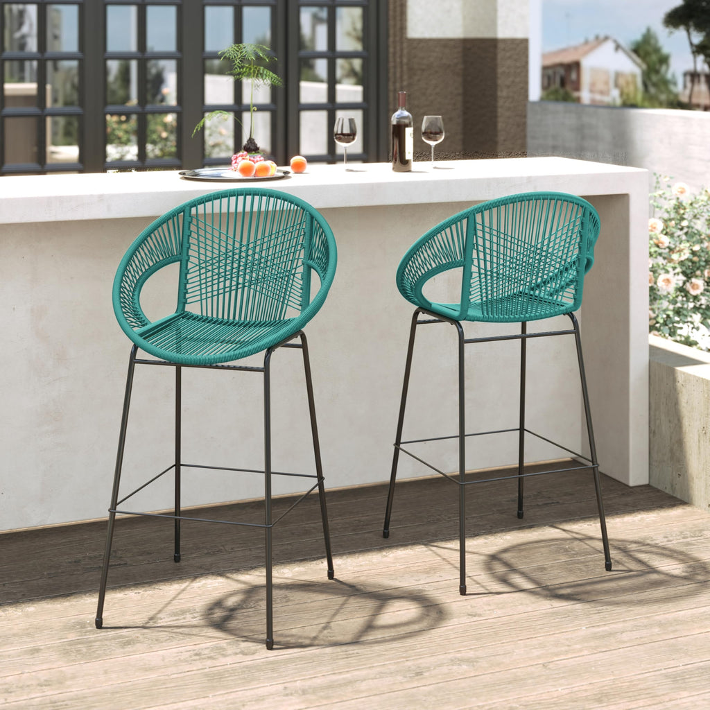 Teal Faux Wicker Outdoor Bar Stool, Set of 2 X67805
