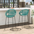 Teal Faux Wicker Outdoor Bar Stool, Set of 2 X67805