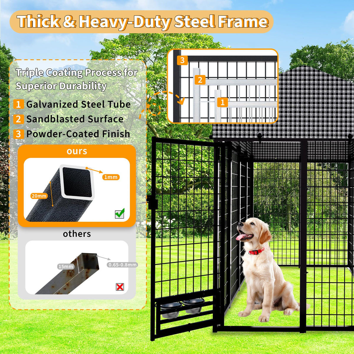 Large Heavy-Duty Dog Kennel with Roof, 4x8x6 Ft N97453