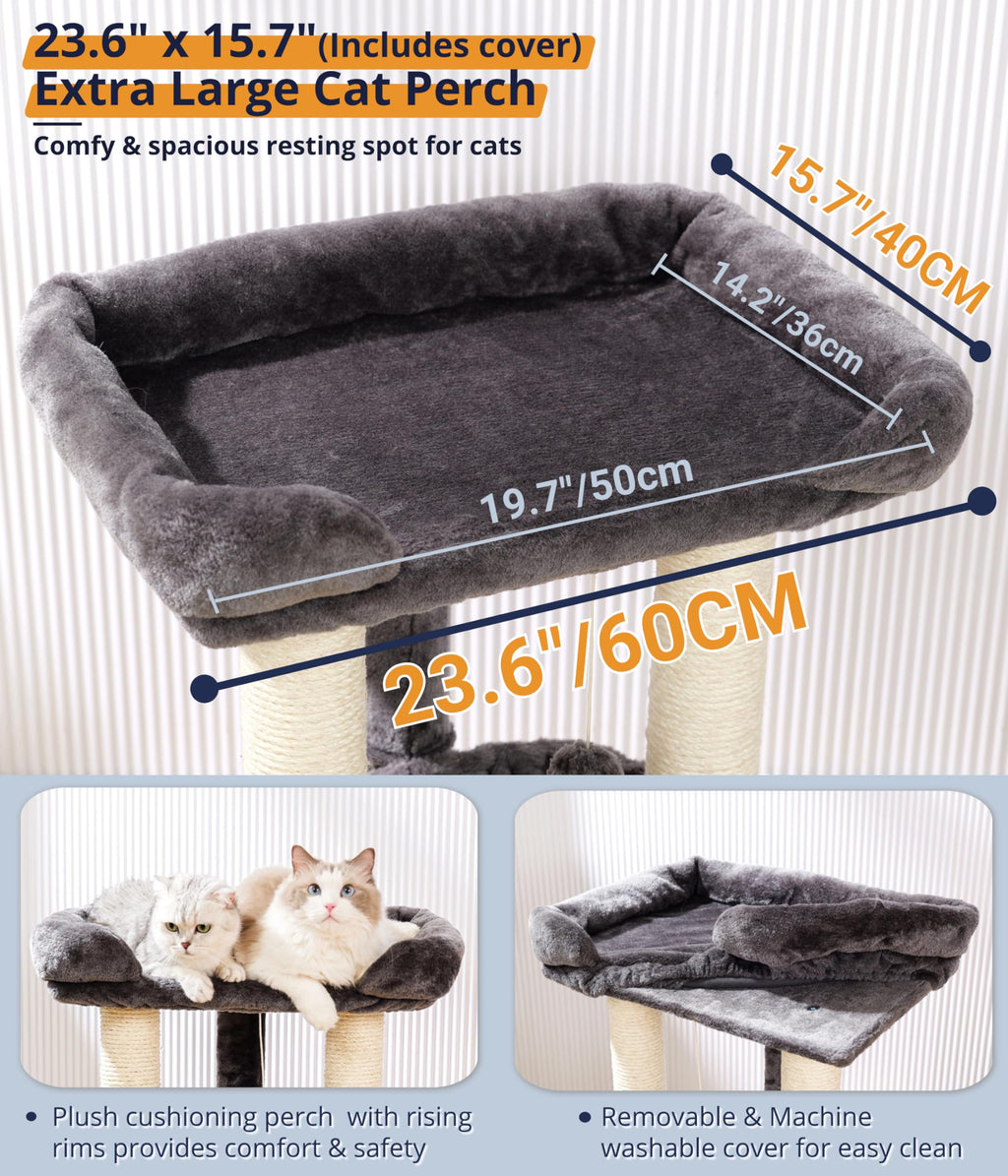 28" Cat Tree with Hammock and Removable Cover Y235