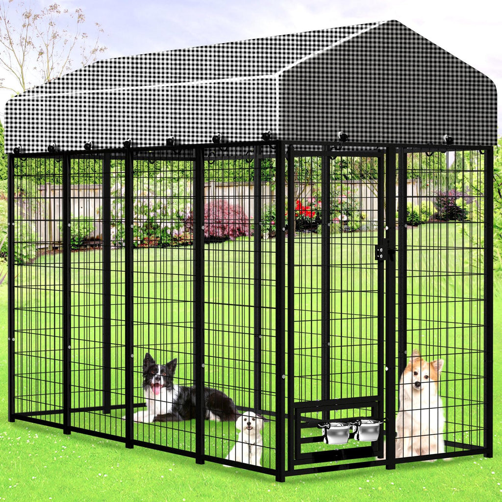 Large Heavy-Duty Dog Kennel with Roof, 4x8x6 Ft N97453