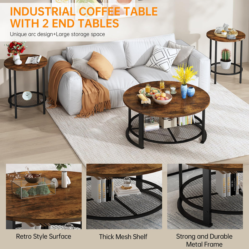 3-Piece Round Coffee Table Set with Storage C72956