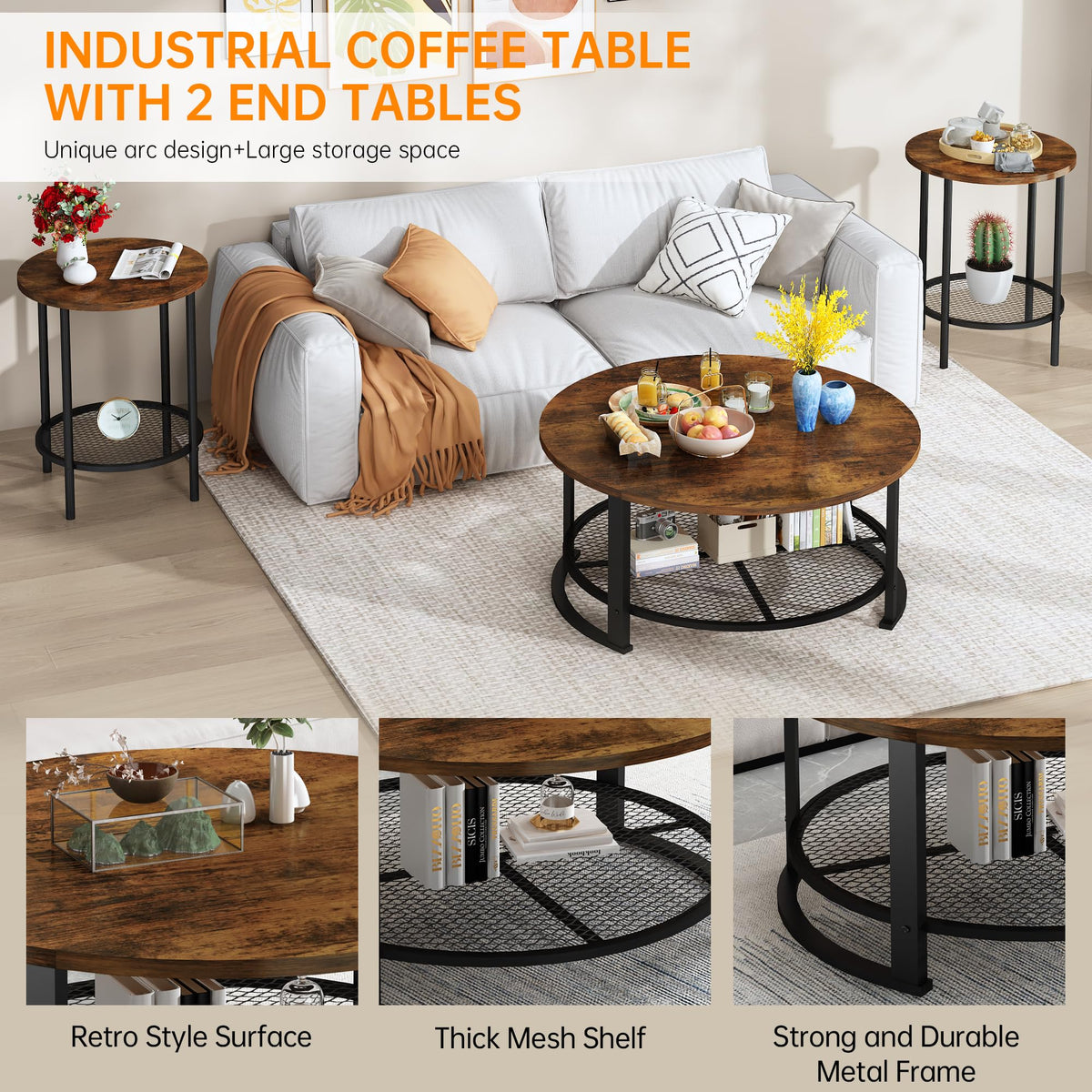 3-Piece Round Coffee Table Set with Storage C72956