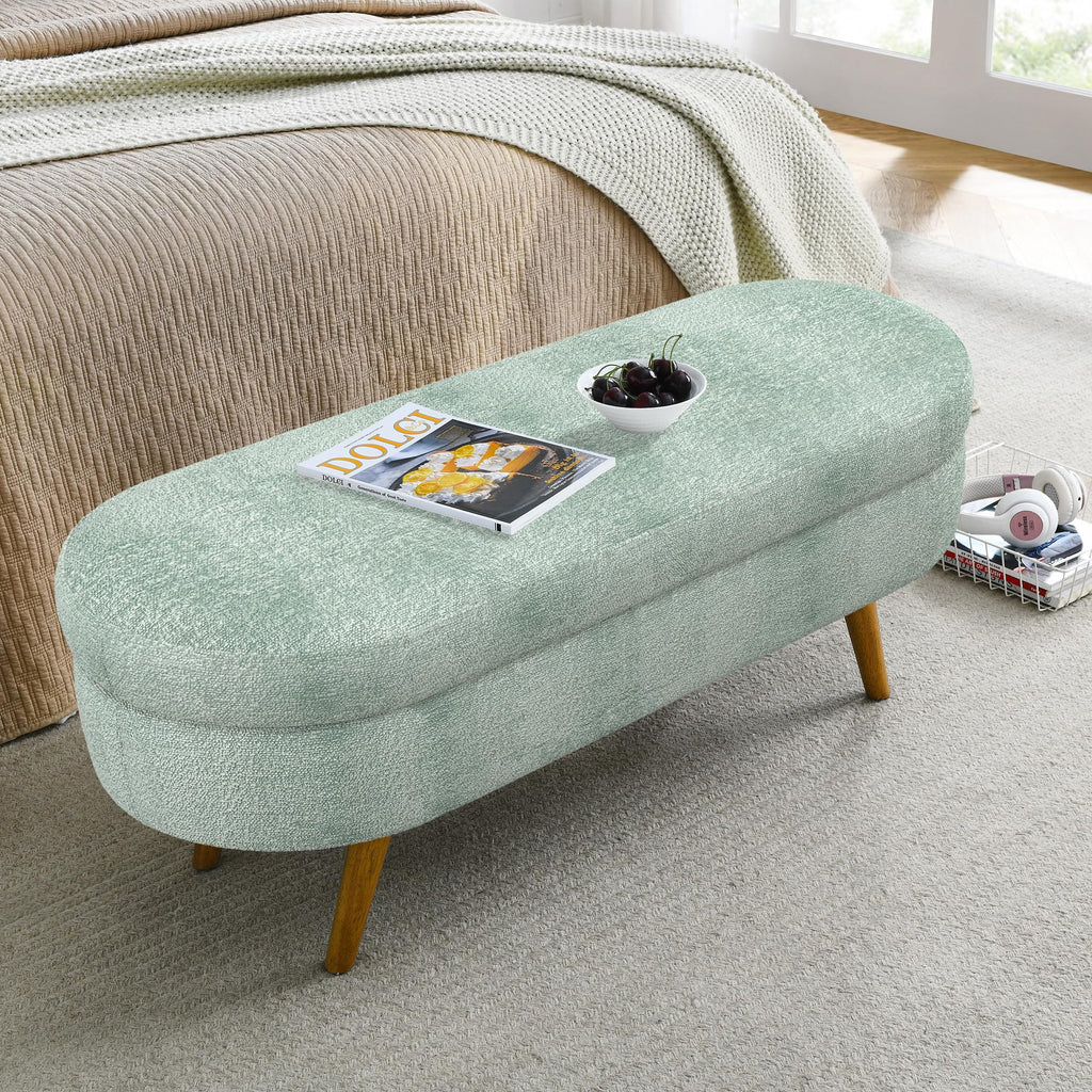 Oval Storage Bench with Rubber Wood Legs Gray Z80629