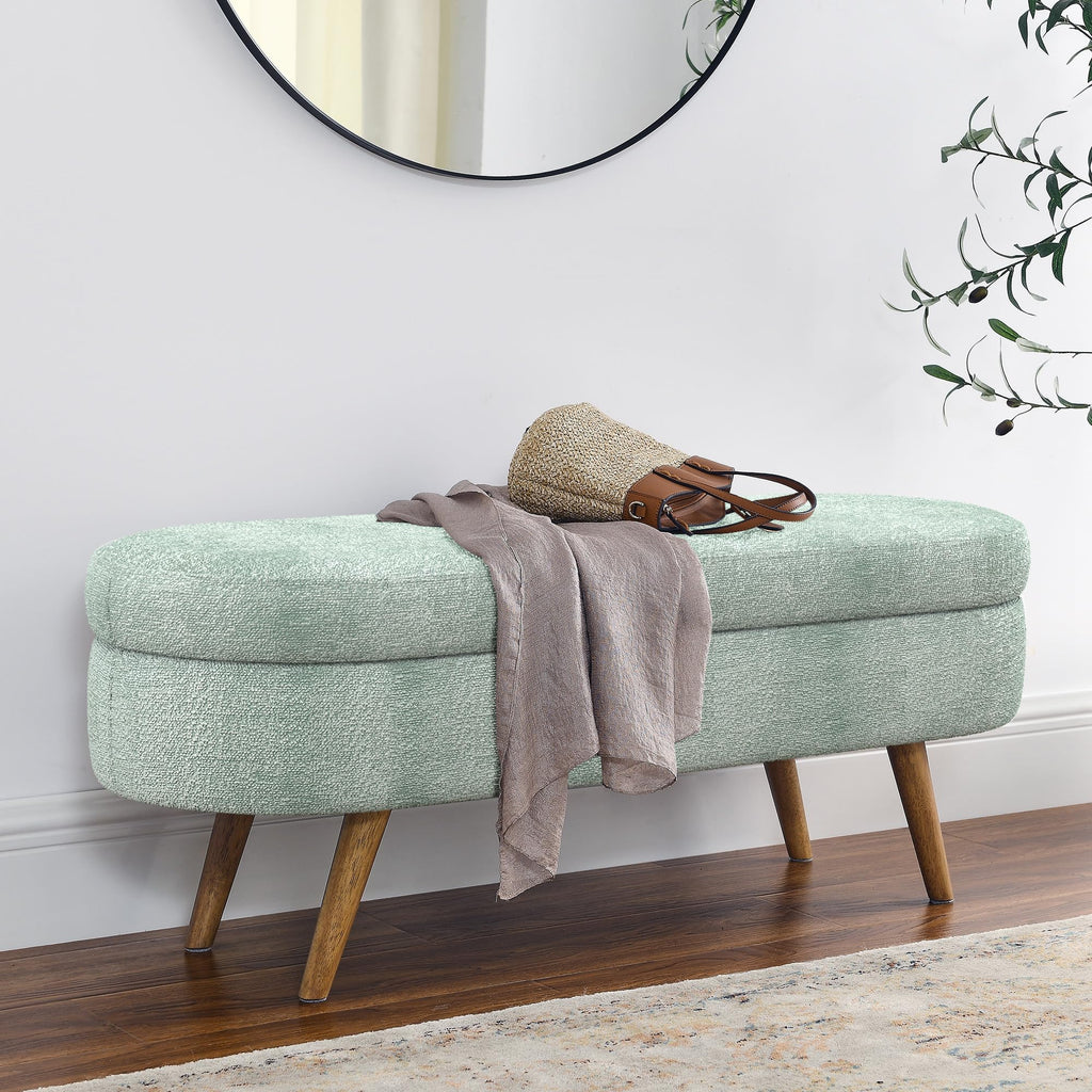 Oval Storage Bench with Rubber Wood Legs Gray Z80629