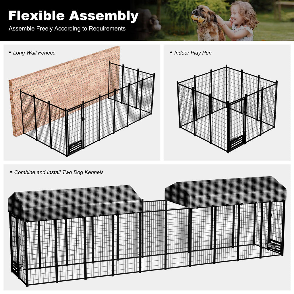 Large Heavy-Duty Dog Kennel with Roof, 4x8x6 Ft N97453