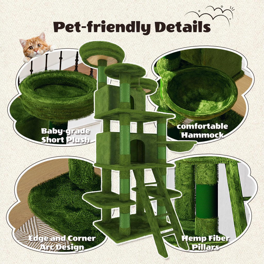 70.87'' Cat Tree Tower with Scratching Post and Hanging Hammock R7379