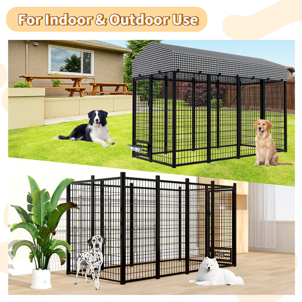 Large Heavy-Duty Dog Kennel with Roof, 4x8x6 Ft N97453