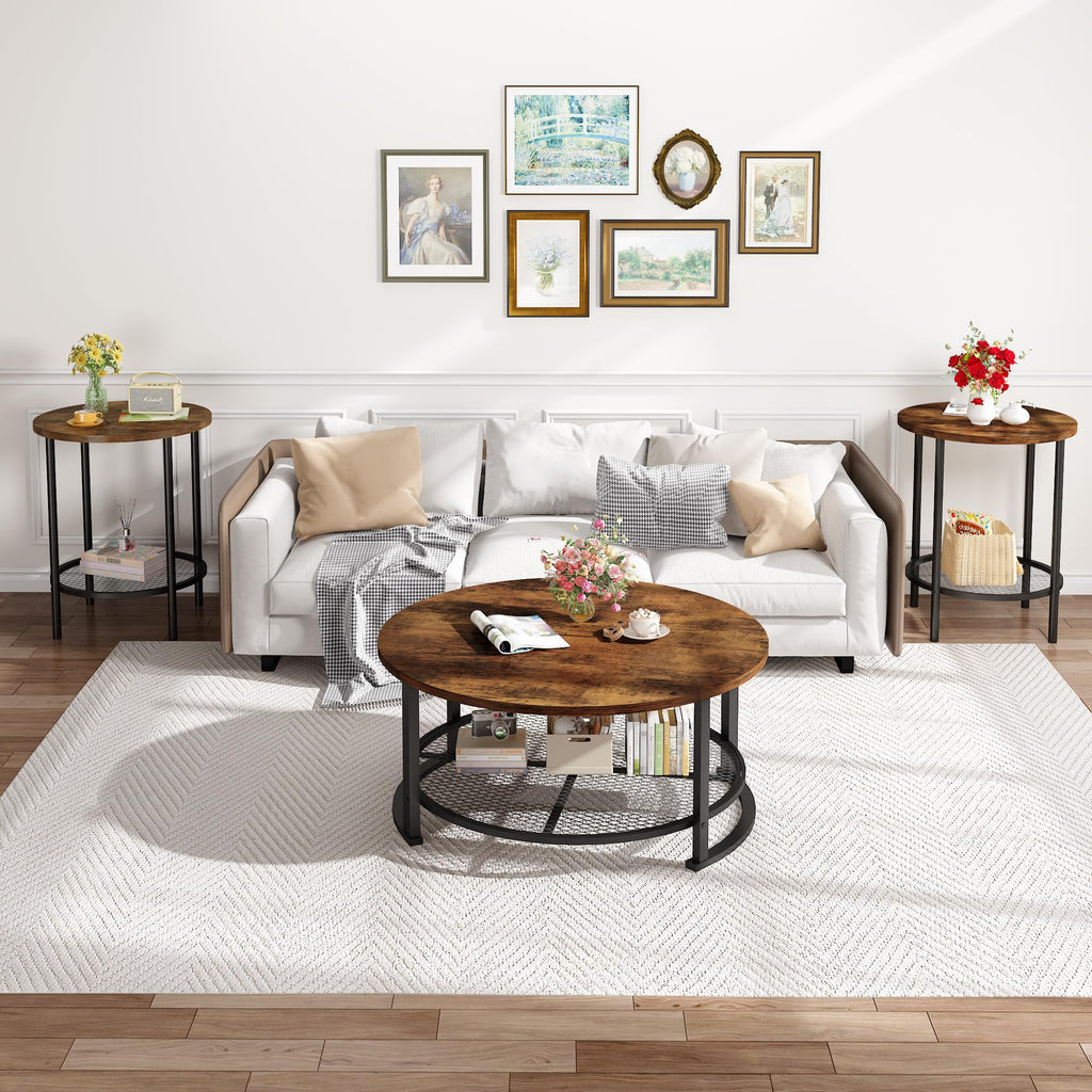 3-Piece Round Coffee Table Set with Storage C72956