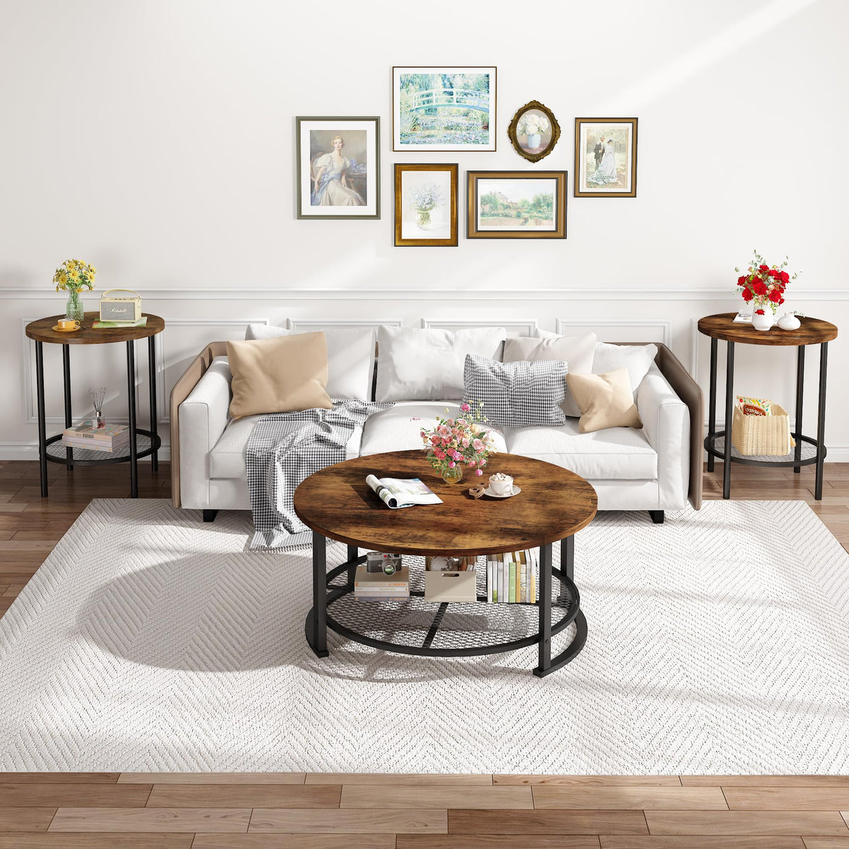 3-Piece Round Coffee Table Set with Storage C72956