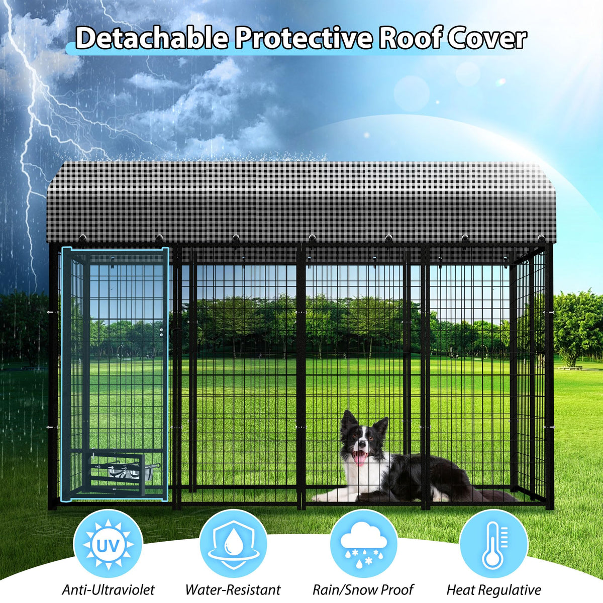 Large Heavy-Duty Dog Kennel with Roof, 4x8x6 Ft N97453