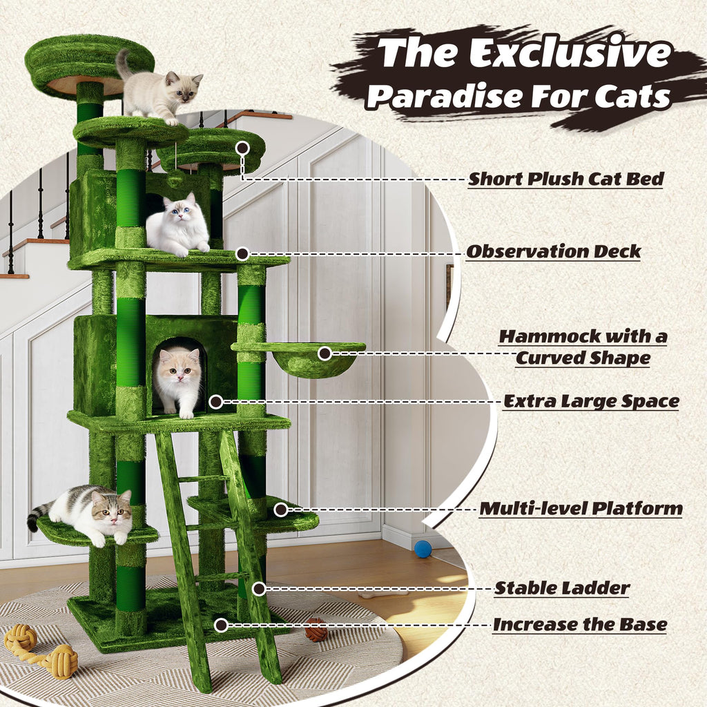 70.87'' Cat Tree Tower with Scratching Post and Hanging Hammock R7379
