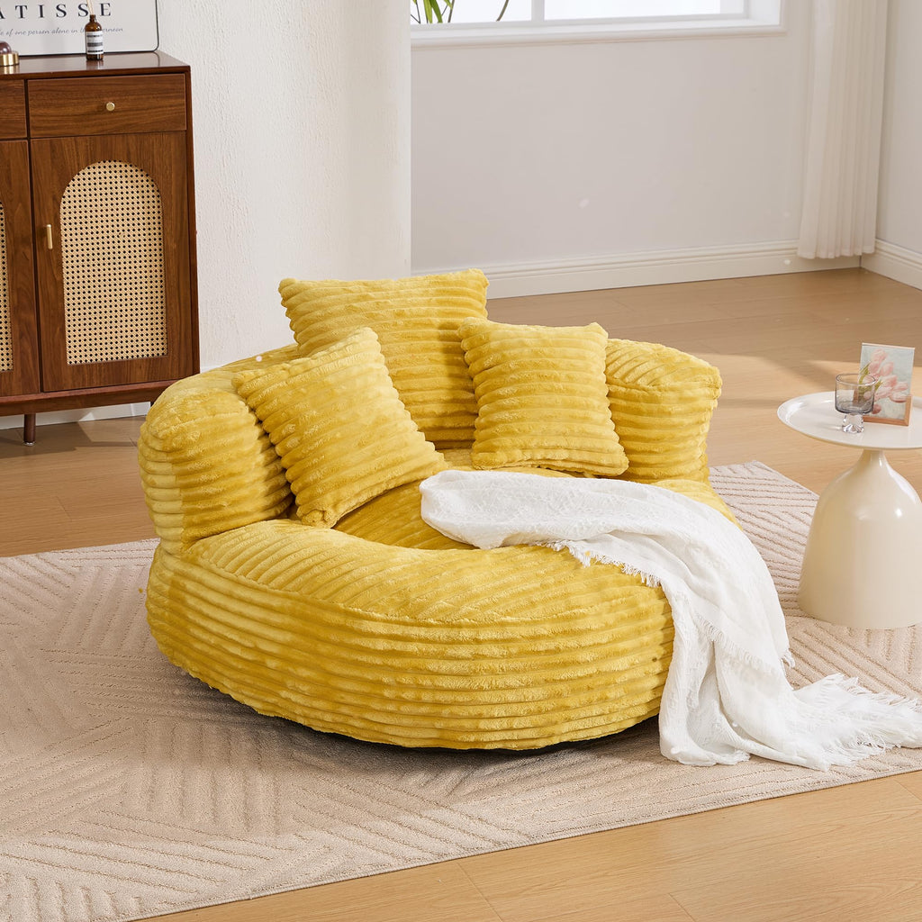 Oversized Memory Foam Bean Bag Chair with Pillows and Backrest, Mustard Yellow A893316