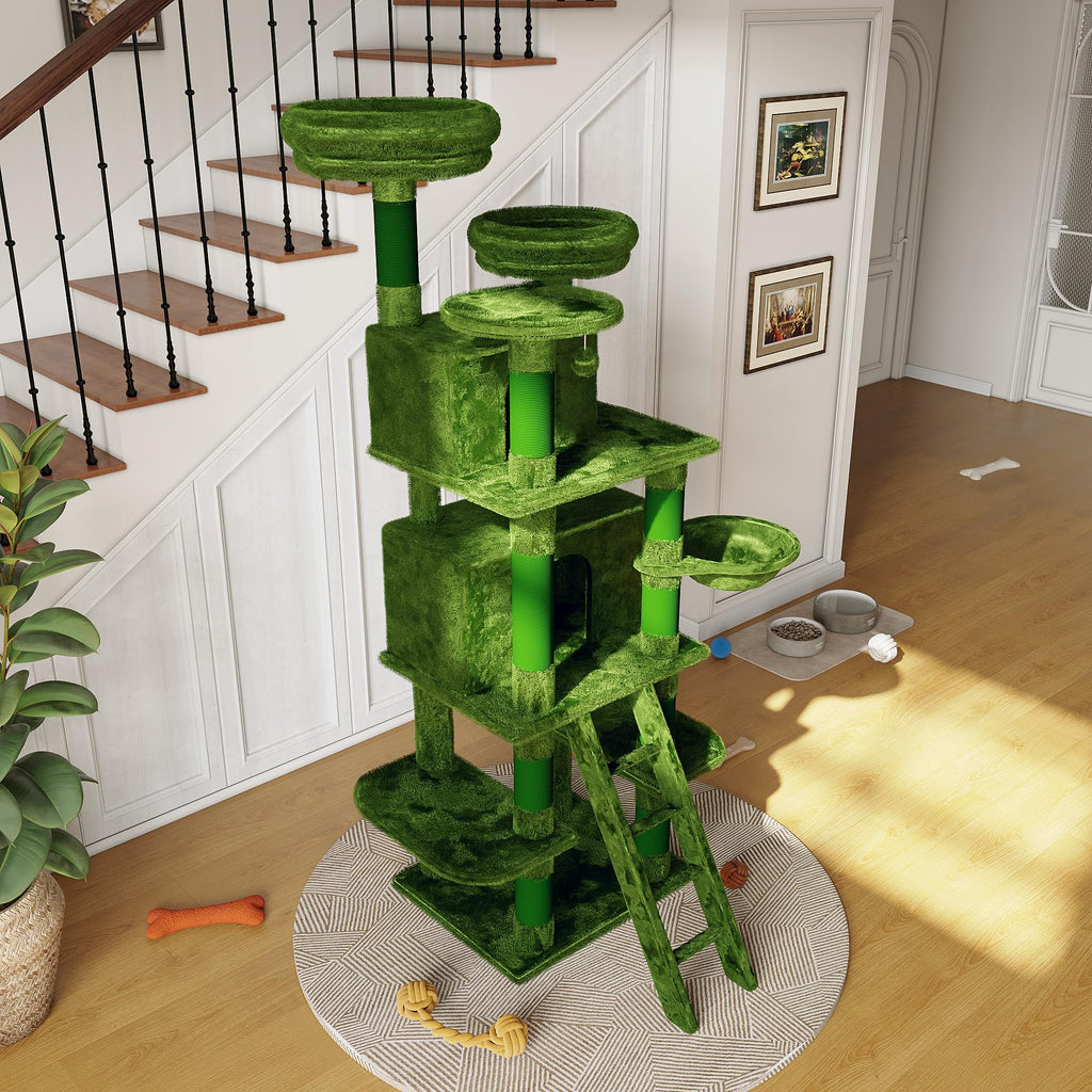 70.87'' Cat Tree Tower with Scratching Post and Hanging Hammock R7379